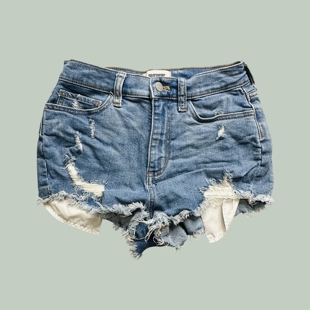 PINK Victoria's Secret Denim Shorts Womens 2 Blue Distressed High Rise Cutoff